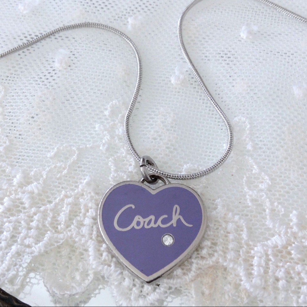 Coach Lavender Script Heart Charm Necklace